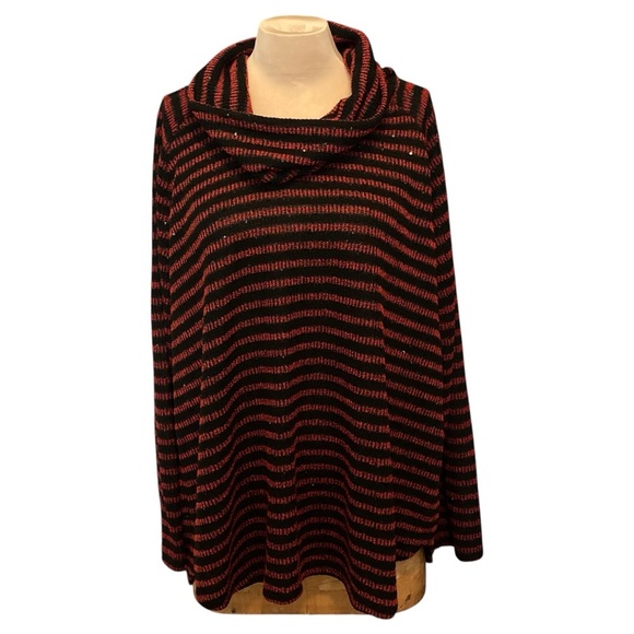 Ruby Rd. Striped Cowl Neck Sweater in Black and Red with Sparkly Sequins - Picture 1 of 10